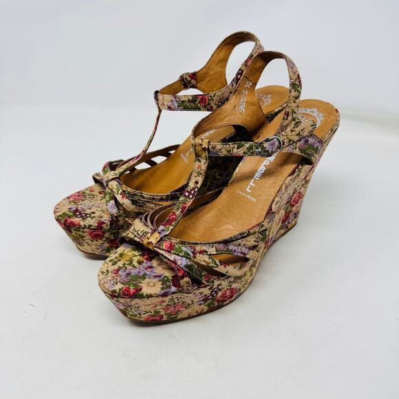 Jeffrey Campbell Swansong Floral Platform Wedge Heels T-Strap Size 10 - Picture 15 of 15